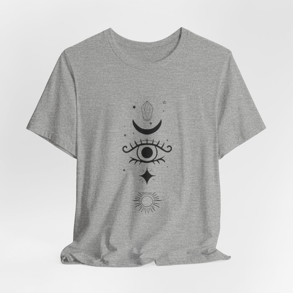 Mystic Eye Tee — Crescent Moon, Crystal & Sun Graphic T-Shirt