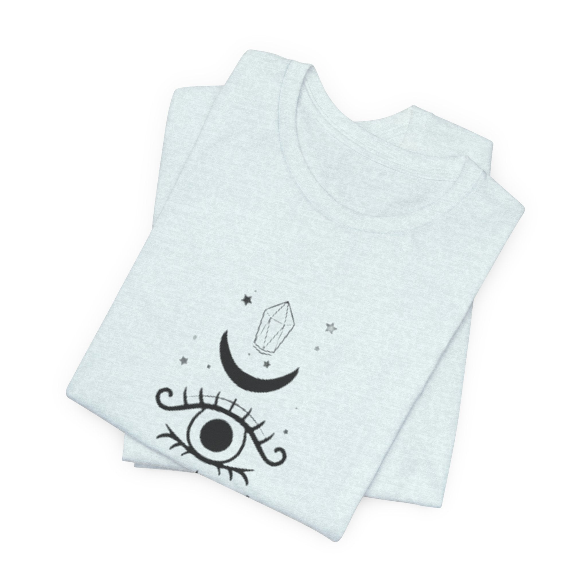Mystic Eye Tee — Crescent Moon, Crystal & Sun Graphic T-Shirt